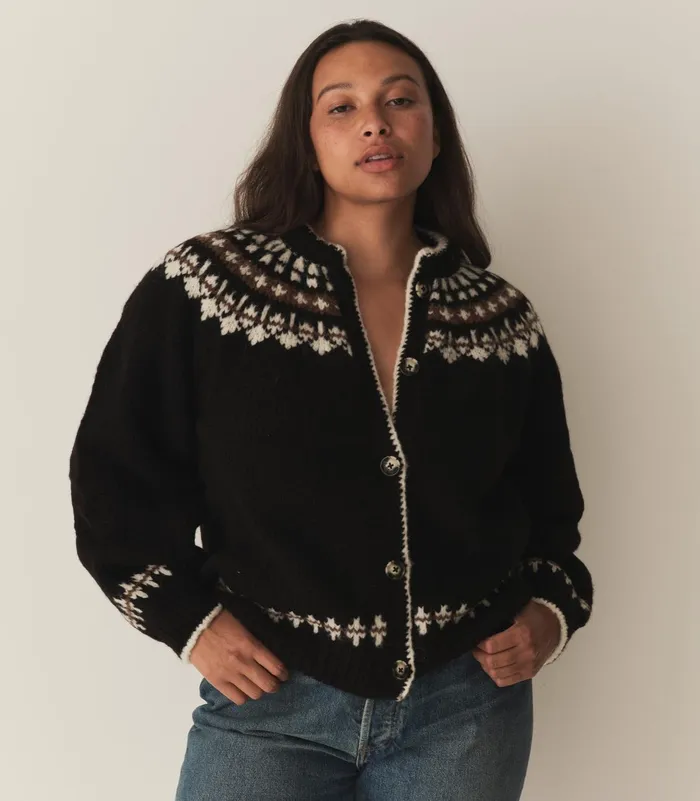 Knitwear Women DEN Clarke Cardigan Olympia Black Fairisle Knitwear Women DEN Clarke Cardigan Olympia Black Fairisle