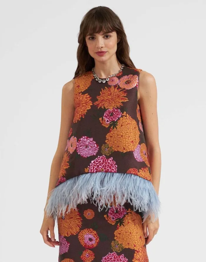 La Scala Top With Feathers Gin Chocolate Women La Double J Shirts and Tops