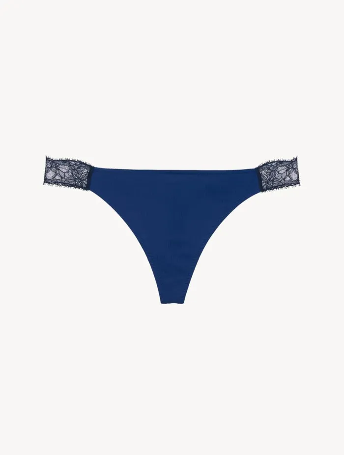 Lace Thong In Blue And Black Lingerie La Perla G String and Thong