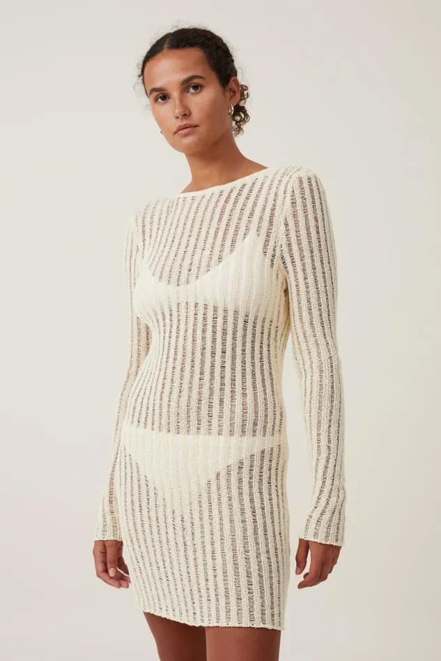 Ladder Knit Mini Dress Ecru Women Cotton On Dresses