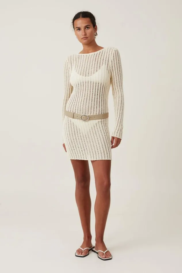 Ladder Knit Mini Dress Ecru Women Cotton On Dresses