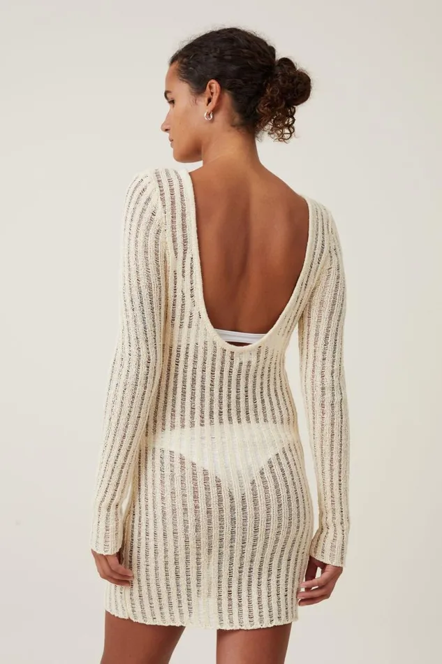 Ladder Knit Mini Dress Ecru Women Cotton On Dresses
