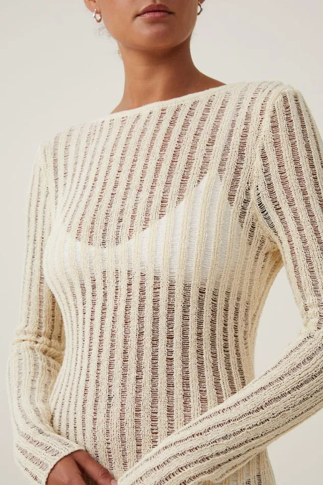 Ladder Knit Mini Dress Ecru Women Cotton On Dresses