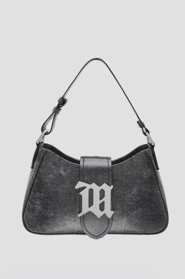 Leather Shoulder Bag Medium Washed Black Women MISBHV Bags
