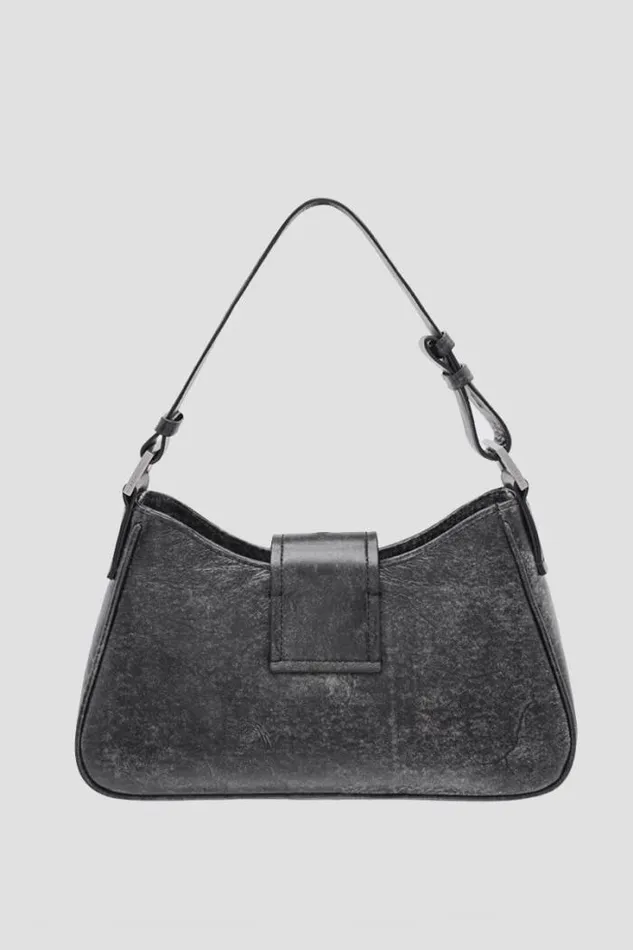 Leather Shoulder Bag Medium Washed Black Women MISBHV Bags