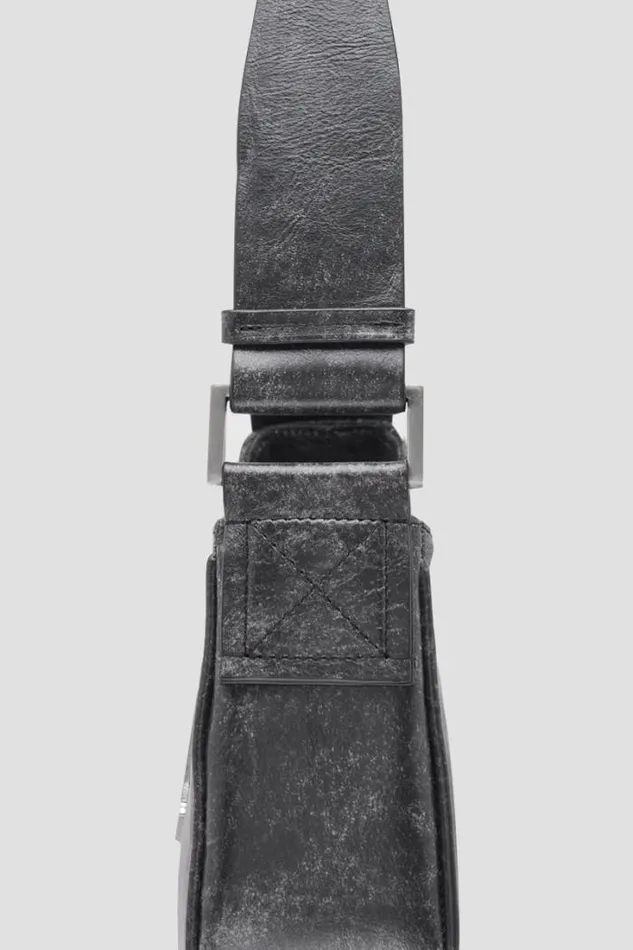 Leather Shoulder Bag Medium Washed Black Women MISBHV Bags