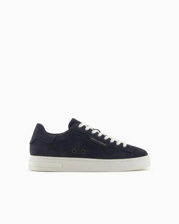 Leather Sneakers With Logo Navyblue Men Armani Sneakers