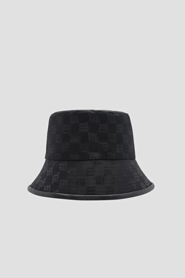 LeatherTrimmed Monogram Bucket Hat Black WomenMen MISBHV Hats