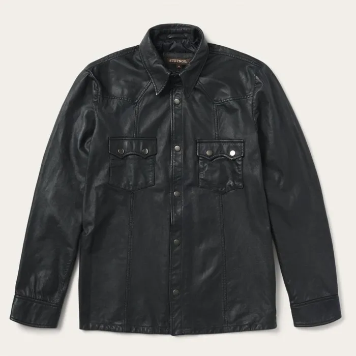 Leather Western Shirt Jacket Black Men Stetson Jackets