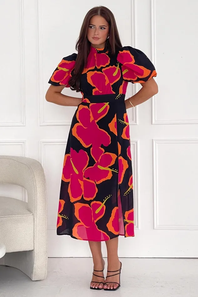 Lilith Red Floral High Neck Puff Sleeve Midi Dress Women Girl In Mind Sequin Dresses Lilith Red Floral High Neck Puff Sleeve Midi Dress Women Girl In Mind Sequin Dresses