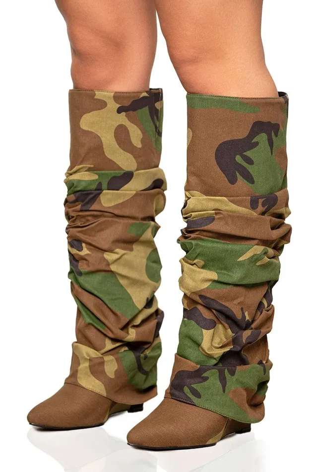 Lilly039s Kloset Boots Women Zumma Ruched Camo Wedge Boot Camo FINAL SALE