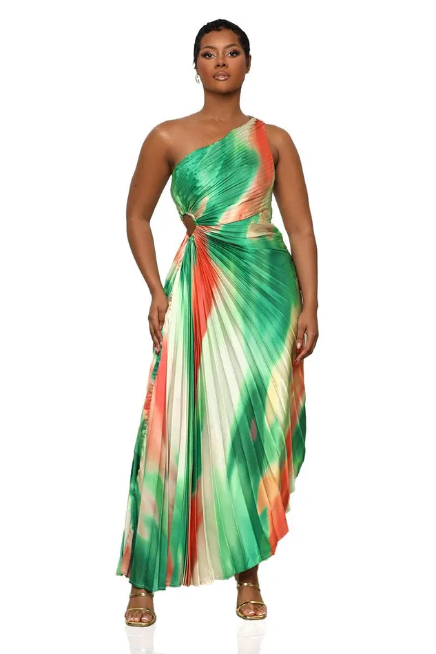 Lilly039s Kloset Dresses Women Sunkissed Watercolor One Shoulder Dress Green Multi Lilly039s Kloset Dresses Women Sunkissed Watercolor One Shoulder Dress Green Multi