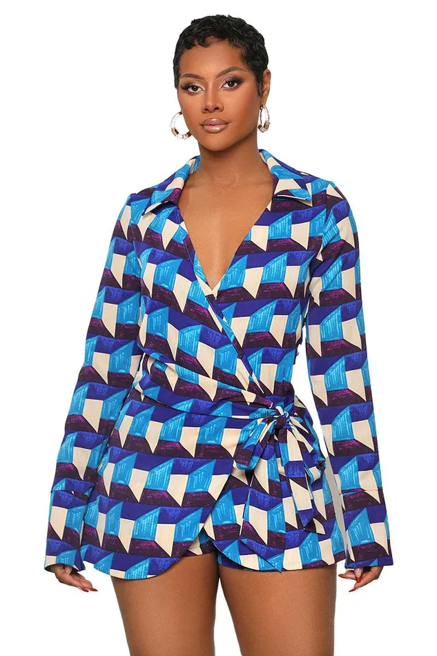 Lilly039s Kloset Jumpsuits and Rompers Women Kaleidoscope Wrap Romper Blue MultiFINAL SALE Lilly039s Kloset Jumpsuits and Rompers Women Kaleidoscope Wrap Romper Blue MultiFINAL SALE