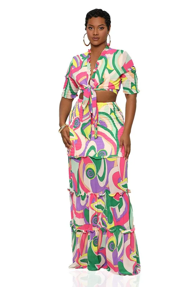 Lilly039s Kloset Sets Women Chic Retreat Skirt Set Purple Multi
