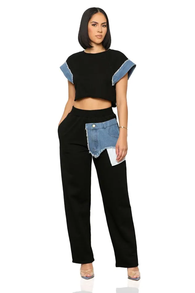 Lilly039s Kloset Sets Women Denim Contrast Jogger Set
