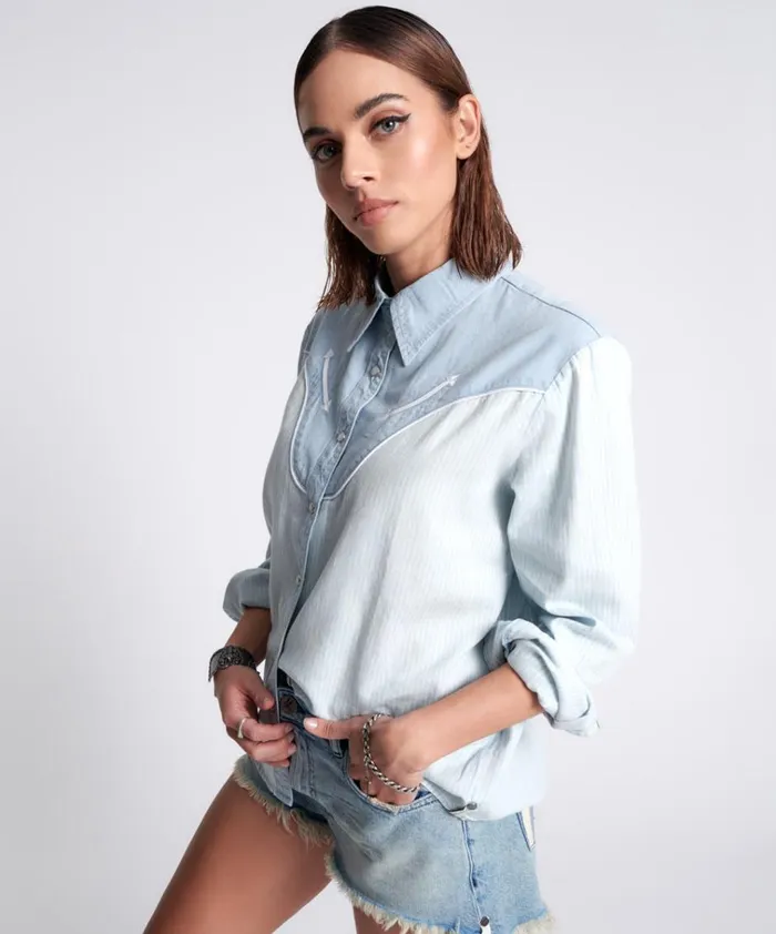 LINED UP WESTERN SHIRT Women One Teaspoon Denim Tops LINED UP WESTERN SHIRT Women One Teaspoon Denim Tops