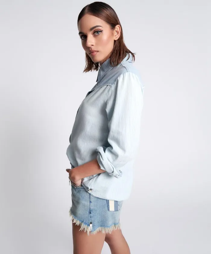 LINED UP WESTERN SHIRT Women One Teaspoon Denim Tops LINED UP WESTERN SHIRT Women One Teaspoon Denim Tops