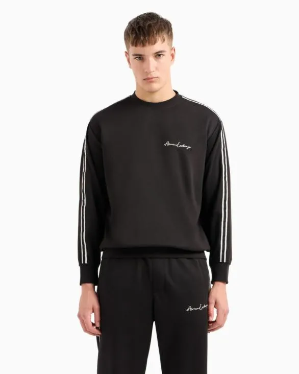 Logo Signature Crewneck Sweatshirt Black Men Armani Matching Sets Logo Signature Crewneck Sweatshirt Black Men Armani Matching Sets