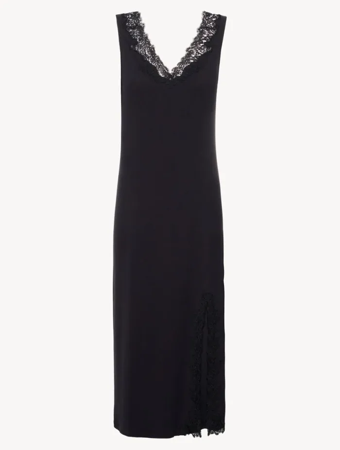 Long Cashmere Blend Ribbed Nightgown In Onyx With Frastaglio Sleepwear La Perla Pajamas Long Cashmere Blend Ribbed Nightgown In Onyx With Frastaglio Sleepwear La Perla Pajamas