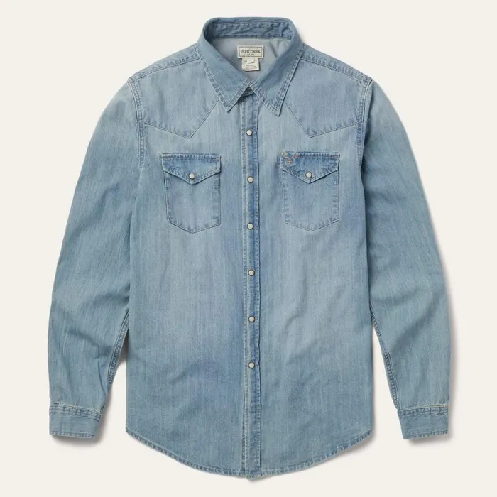 LongSleeved Denim Shirt Blue Men Stetson Western Shirts