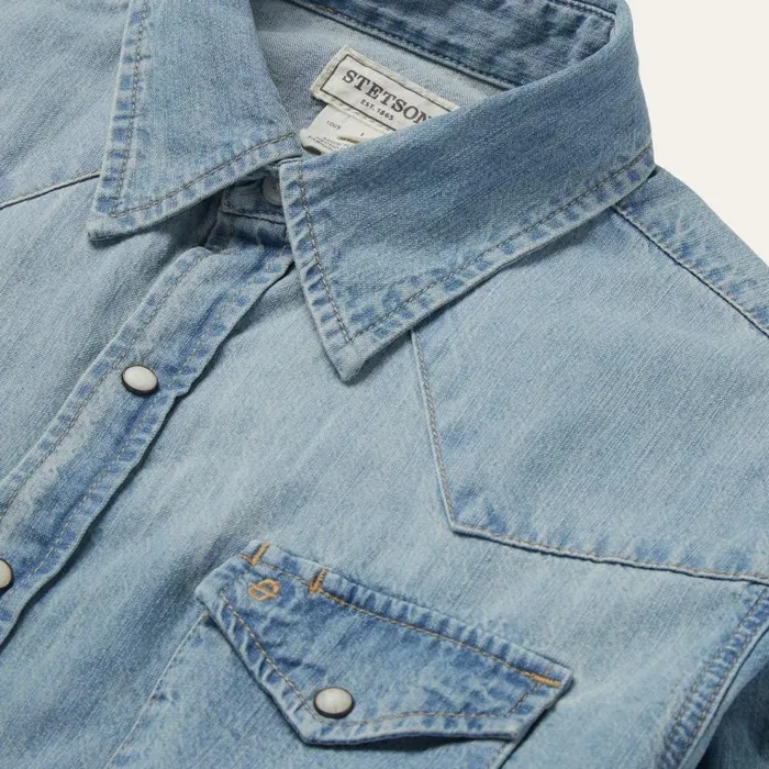 LongSleeved Denim Shirt Blue Men Stetson Western Shirts