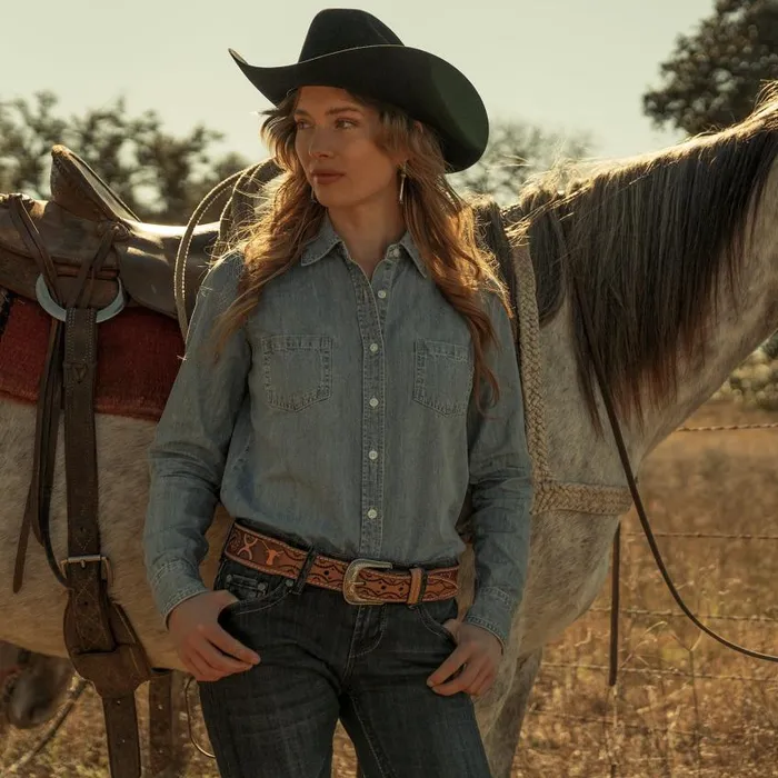 LongSleeved Denim Shirt Blue Women Stetson Denim Shirts