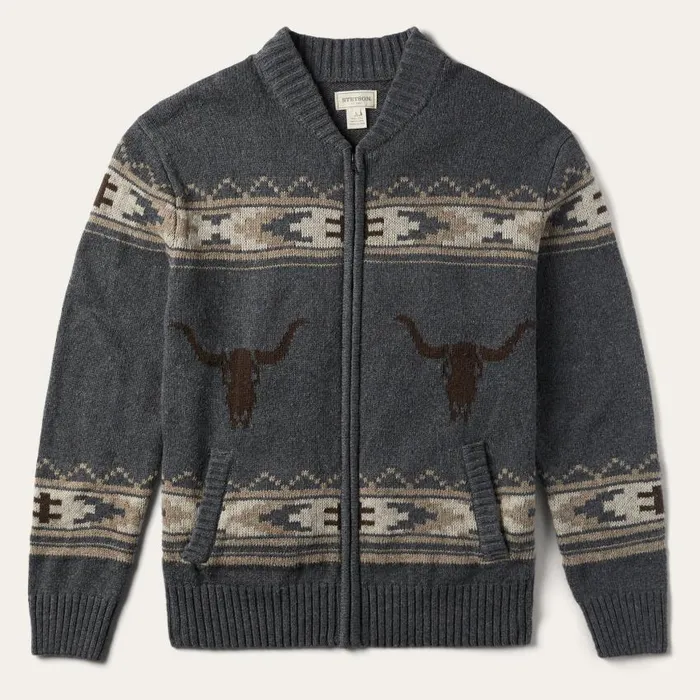 Longhorn Cardigan Grey Men Stetson Sweaters and Hoodies