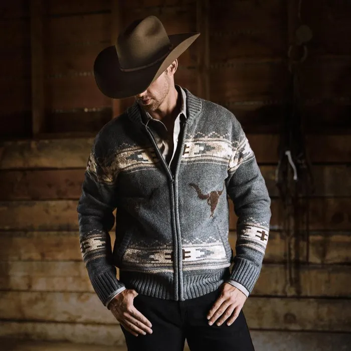 Longhorn Cardigan Grey Men Stetson Sweaters and Hoodies