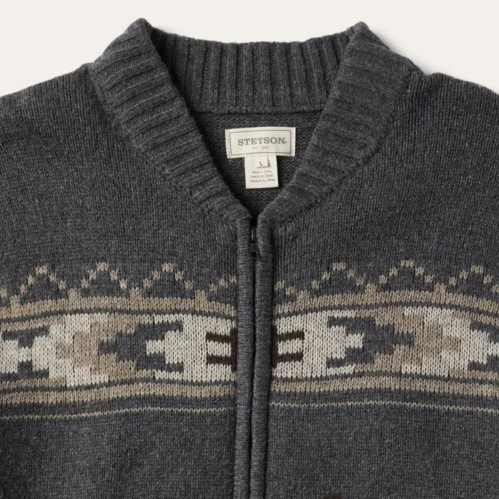 Longhorn Cardigan Grey Men Stetson Sweaters and Hoodies