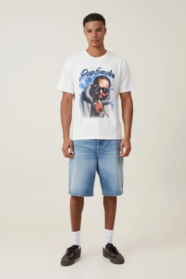 Loose Fit Music TShirt Lcn Bra Vintage Whitepop Smoke 8211 Airbrush Men Cotton On Tees and Tanks