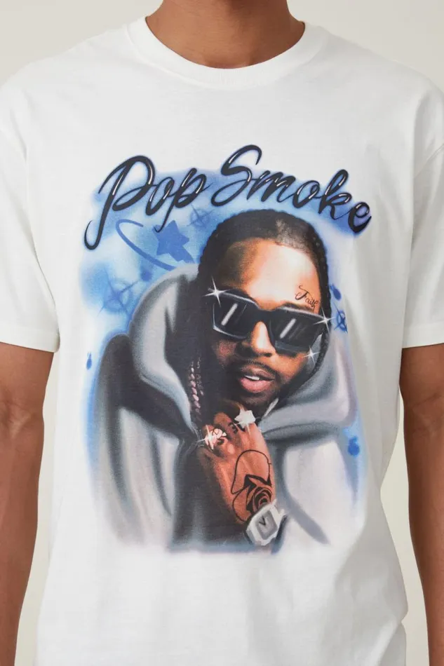 Loose Fit Music TShirt Lcn Bra Vintage Whitepop Smoke 8211 Airbrush Men Cotton On Tees and Tanks