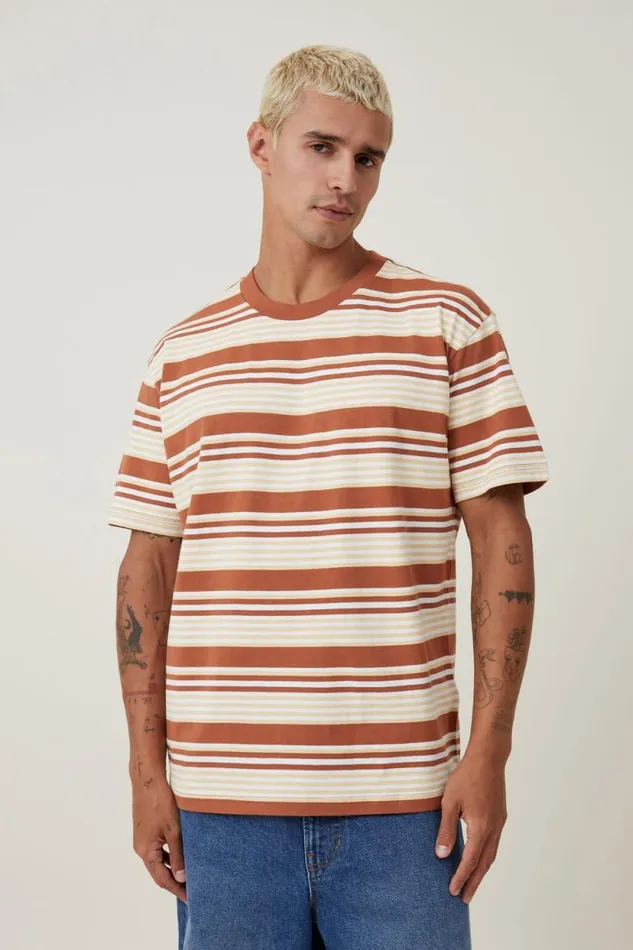 Loose Fit Stripe TShirt Terracotta Sun Everyday Stripe Men Cotton On Tees and Tanks Loose Fit Stripe TShirt Terracotta Sun Everyday Stripe Men Cotton On Tees and Tanks