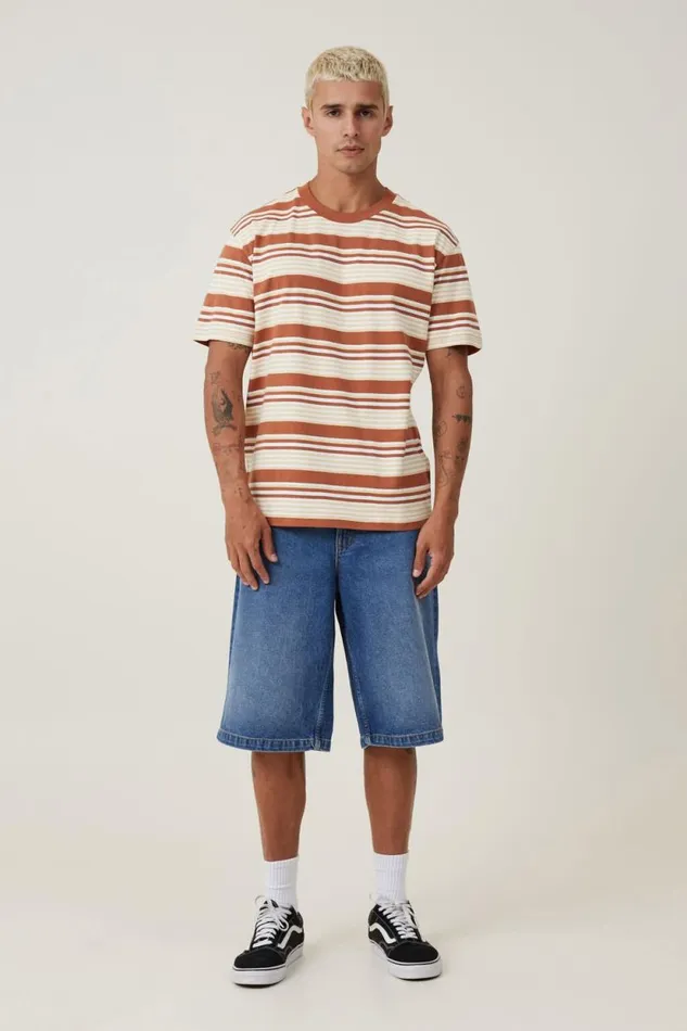 Loose Fit Stripe TShirt Terracotta Sun Everyday Stripe Men Cotton On Tees and Tanks Loose Fit Stripe TShirt Terracotta Sun Everyday Stripe Men Cotton On Tees and Tanks
