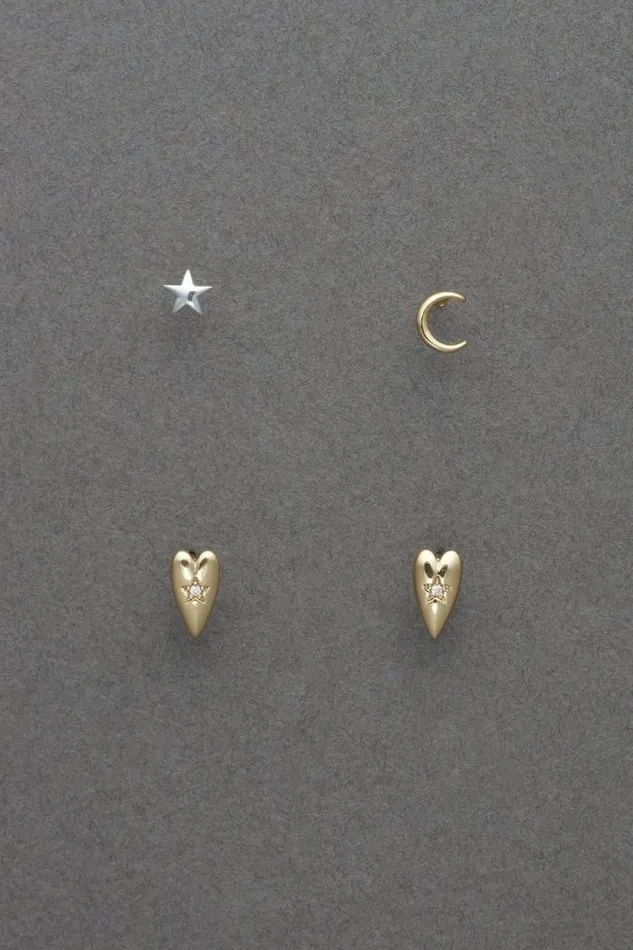 Lucky Brand 14k Gld Plated Sterling Sil Ear Set Two Tone Women Jewelry