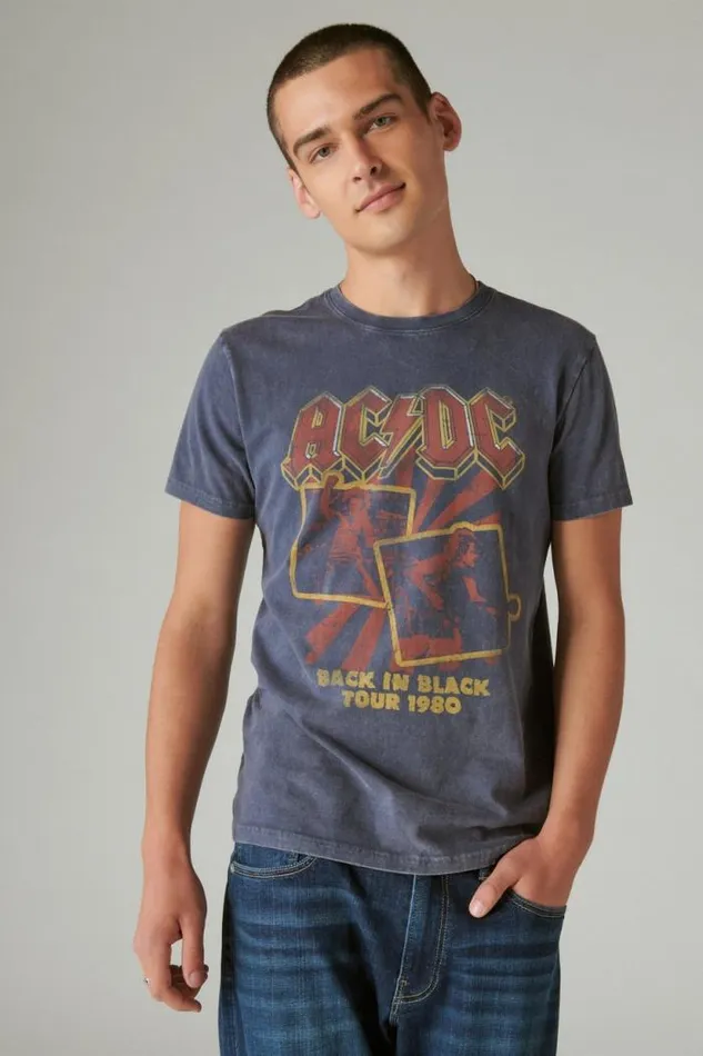 Lucky Brand Acdc Bolt Tee Total Eclipse Men Graphic Tees