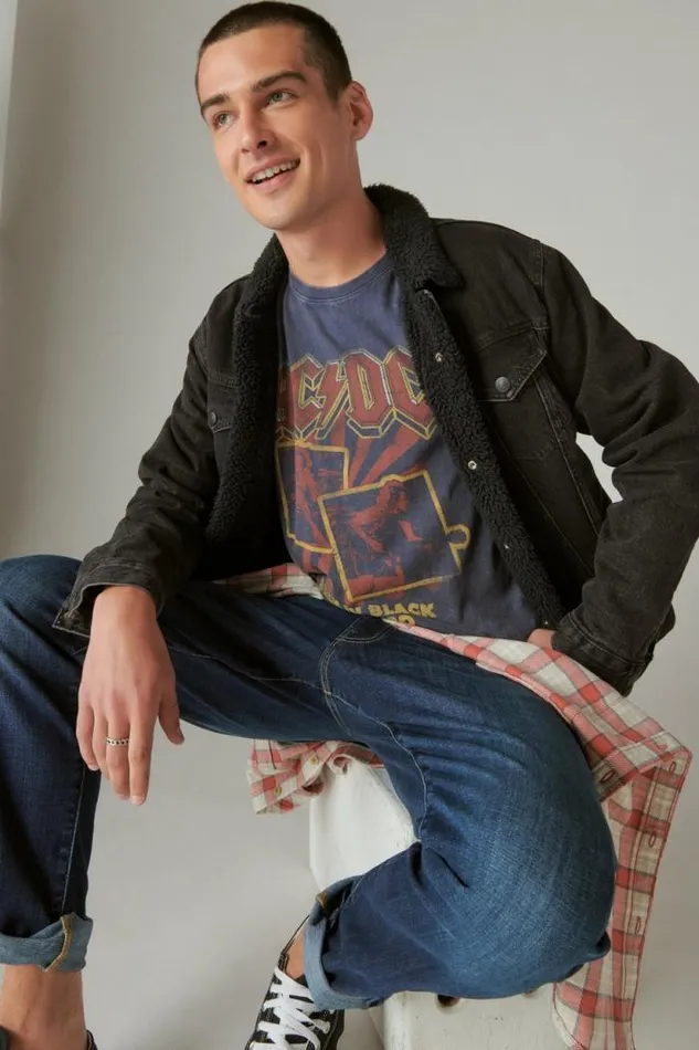 Lucky Brand Acdc Bolt Tee Total Eclipse Men Graphic Tees