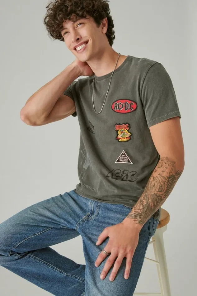 Lucky Brand Acdc Patch Raven Men Graphic Tees