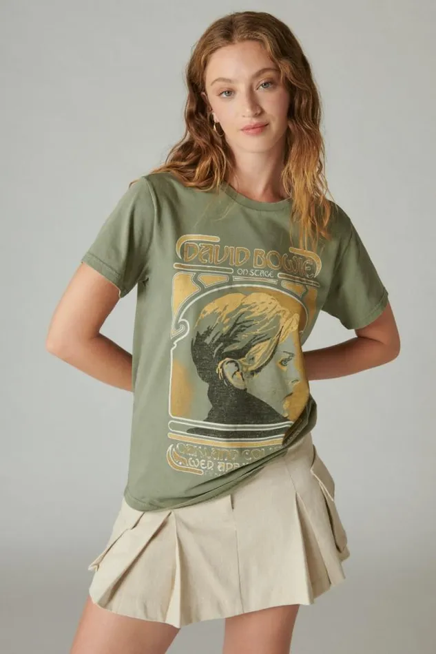 Lucky Brand Bowie Neu Boyfriend Tee Oil Green Women Graphic Tees