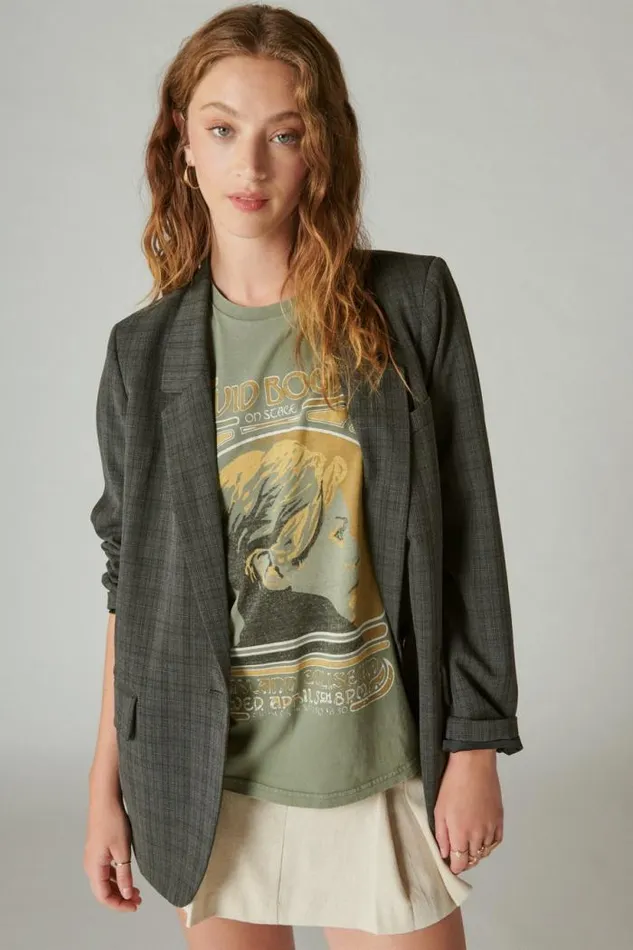 Lucky Brand Bowie Neu Boyfriend Tee Oil Green Women Graphic Tees