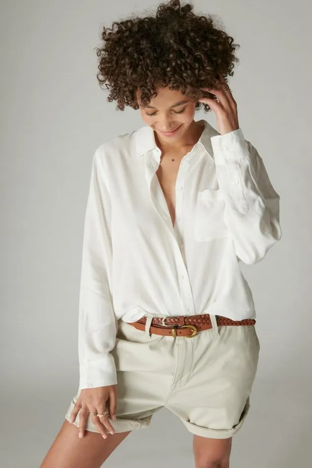 Lucky Brand Boyfriend Buttondown Shirt Bright White Women Blouses