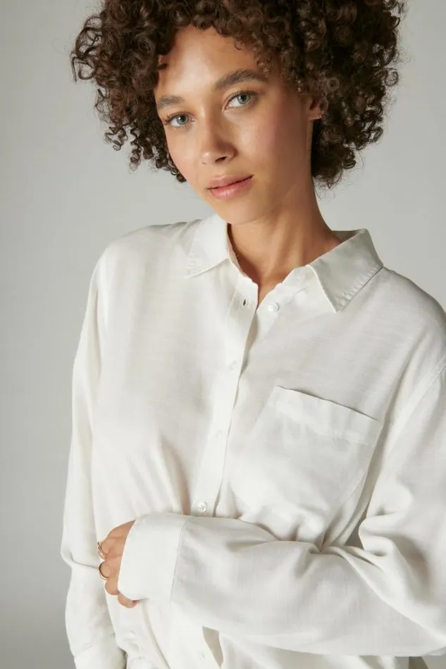 Lucky Brand Boyfriend Buttondown Shirt Bright White Women Blouses