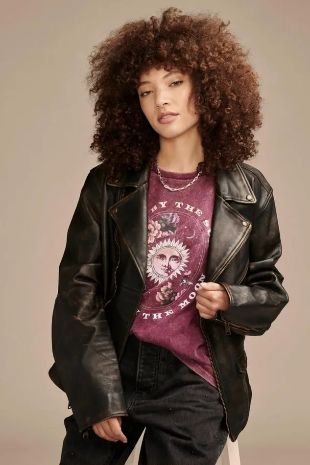 Lucky Brand By The Moon Classic Crew Tee Dark Purple Women Graphic Tees