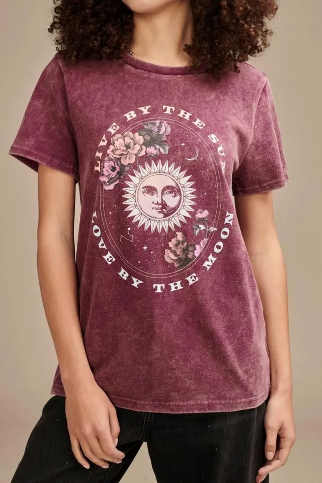 Lucky Brand By The Moon Classic Crew Tee Dark Purple Women Graphic Tees