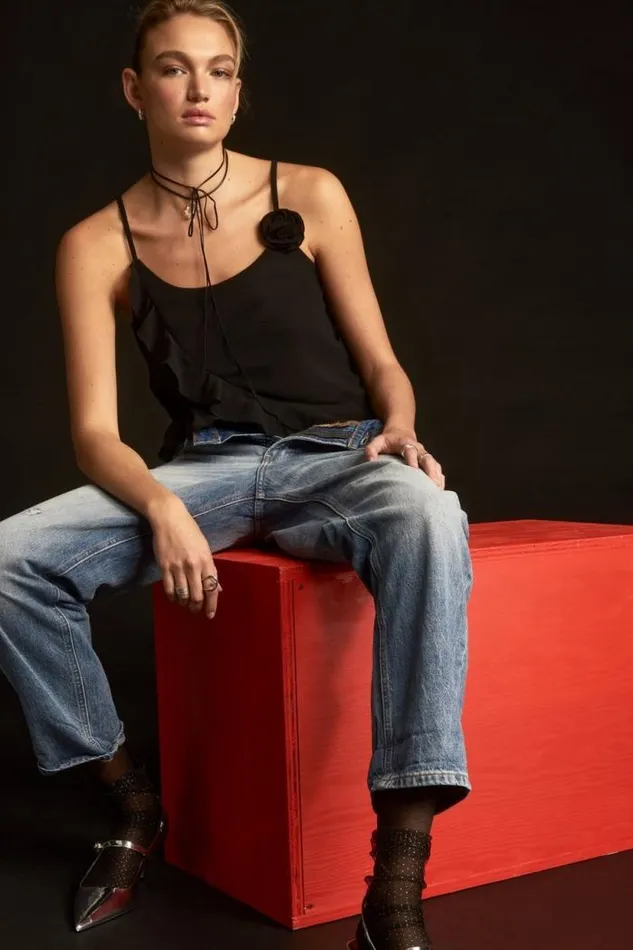 Lucky Brand Chiffon Ruffle Tank Black Women Blouses