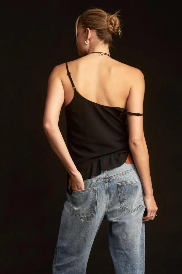 Lucky Brand Chiffon Ruffle Tank Black Women Blouses