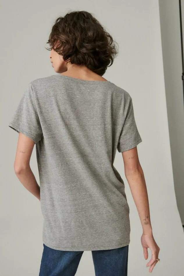 Lucky Brand Classic Vneck Light Heather Grey b03 Women Knit Tops