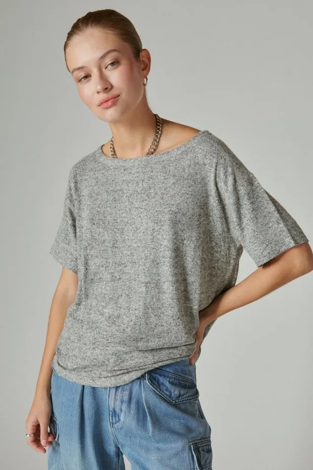 Lucky Brand Cloud Jersey Crew Neck Tee Medium Heather Grey Women All Tops
