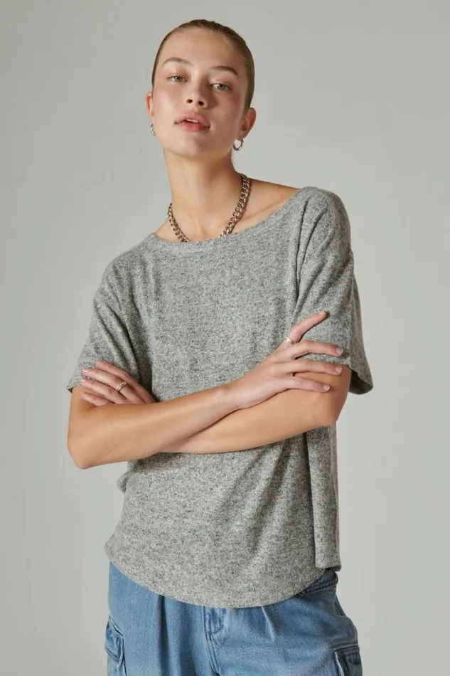Lucky Brand Cloud Jersey Crew Neck Tee Medium Heather Grey Women All Tops