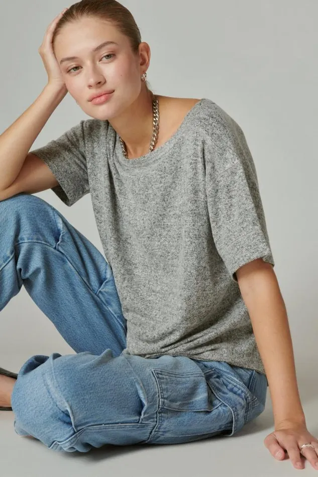 Lucky Brand Cloud Jersey Crew Neck Tee Medium Heather Grey Women All Tops