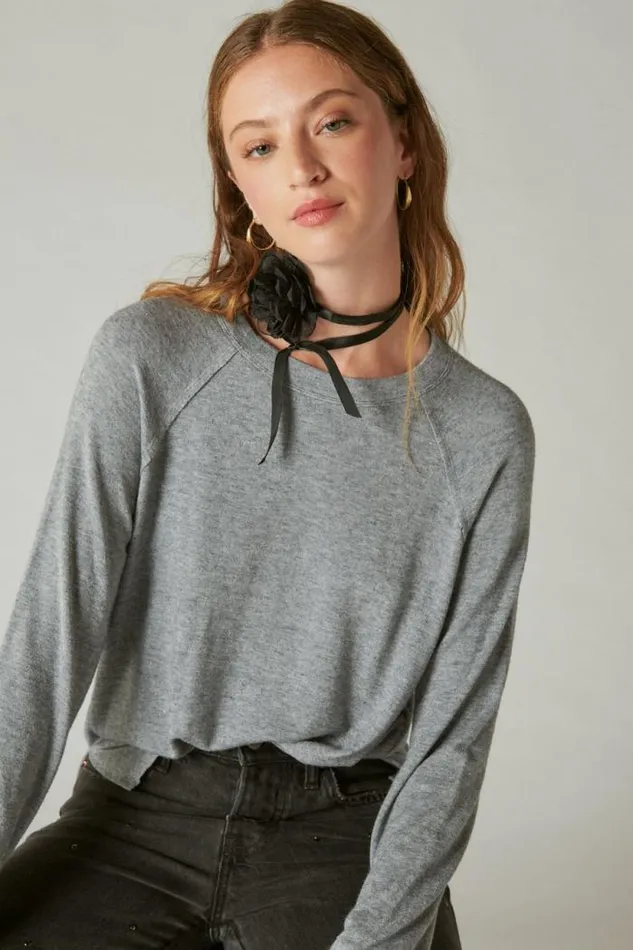 Lucky Brand Cloud Jersey Long Sleeve Crew Heather Combo Women Activewear